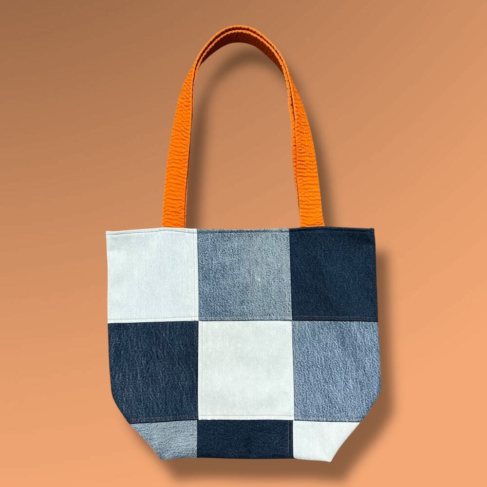 Handmade Upcycled Vintage Fabric Tote Bag Patchwork Denim Carry All Shoulder Bag